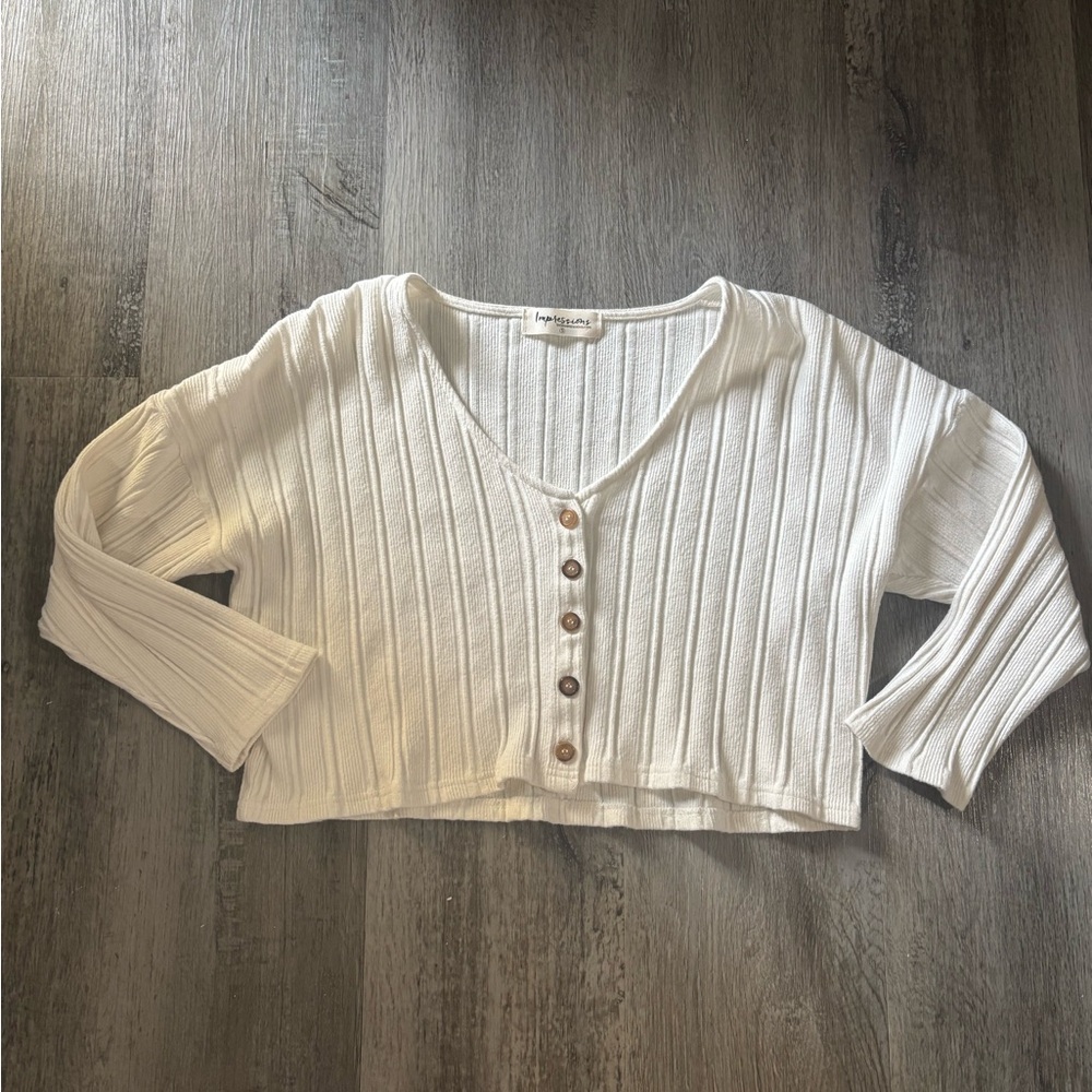 Impressions White Ribbed Knit Top